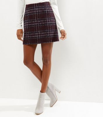 Burgundy Check Brushed Skirt - length: mini; pattern: tartan; waist: mid/regular rise; predominant colour: burgundy; secondary colour: navy; occasions: casual; style: mini skirt; fibres: acrylic - mix; fit: straight cut; pattern type: fabric; texture group: woven light midweight; multicoloured: multicoloured; season: a/w 2016; wardrobe: highlight