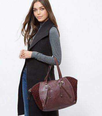 Burgundy Leather Zip Trim Bowler Bag - predominant colour: burgundy; occasions: casual, work, creative work; type of pattern: standard; style: tote; length: shoulder (tucks under arm); size: oversized; material: faux leather; pattern: plain; finish: plain; season: a/w 2016; wardrobe: highlight