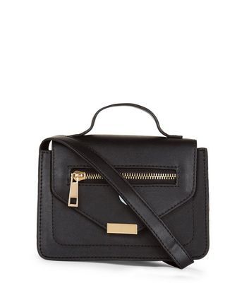 Black Mini Satchel Bag - predominant colour: black; occasions: casual; type of pattern: standard; style: satchel; length: across body/long; size: small; material: faux leather; pattern: plain; finish: plain; wardrobe: basic; season: a/w 2016
