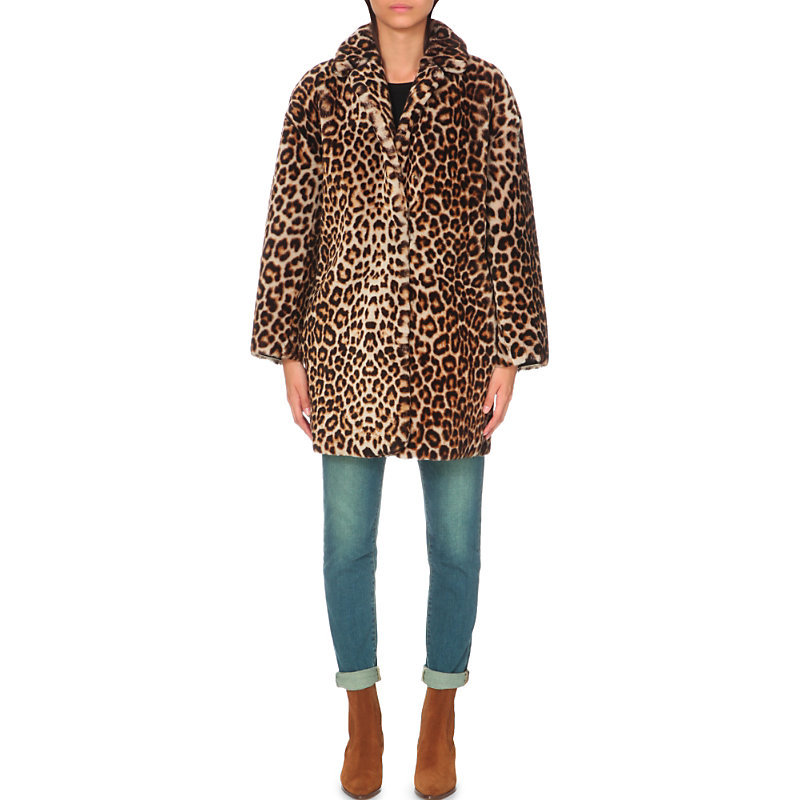 Boma Leopard Print Sheepskin Coat, Women's, Size: Medium, Leopard - fit: loose; collar: standard lapel/rever collar; length: mid thigh; secondary colour: chocolate brown; predominant colour: camel; occasions: casual; fibres: sheepskin - 100%; style: fur coat; sleeve length: long sleeve; sleeve style: standard; texture group: fur; collar break: medium; pattern type: fabric; pattern size: standard; pattern: animal print; multicoloured: multicoloured; season: a/w 2016; wardrobe: highlight