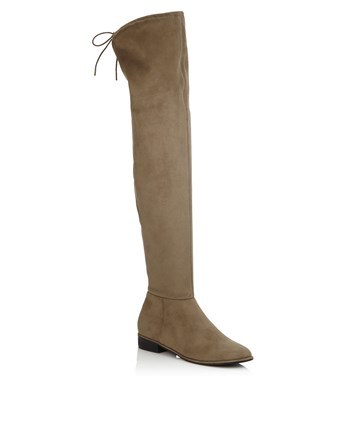 Stretch Over The Knee Boots - predominant colour: nude; occasions: casual; material: suede; heel height: flat; heel: standard; toe: round toe; boot length: over the knee; style: standard; finish: plain; pattern: plain; wardrobe: investment; season: a/w 2016