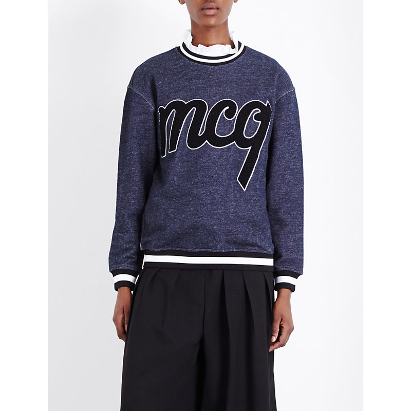 Logo Appliqué Jersey Sweatshirt, Women's, Size: Large, Royal Blue - neckline: round neck; style: sweat top; predominant colour: royal blue; occasions: casual, creative work; length: standard; fibres: cotton - 100%; fit: straight cut; sleeve length: long sleeve; sleeve style: standard; pattern type: fabric; pattern size: standard; texture group: jersey - stretchy/drapey; pattern: graphic/slogan; season: a/w 2016; wardrobe: highlight