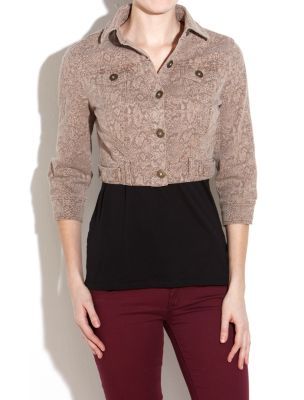 Snake Print Denim Jacket - bust detail: added detail/embellishment at bust; length: cropped; style: denim; collar: high neck; pattern: small animal print, animal print; predominant colour: taupe; occasions: casual, evening; fit: tailored/fitted; trends: prints; fibres: cotton - stretch; material texture: denim; waist detail: fitted waist, belted waist/tie at waist/drawstring; sleeve length: 3/4 length; sleeve style: standard; texture group: denim; collar break: high; pattern type: fabric; pattern size: small & busy