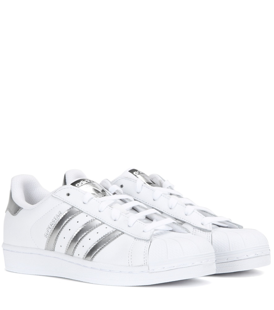 Superstar Leather Sneakers - predominant colour: white; occasions: casual; material: leather; heel height: flat; toe: round toe; style: trainers; finish: plain; pattern: striped; season: a/w 2016; wardrobe: highlight
