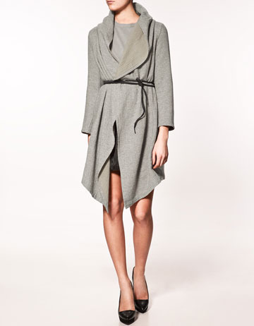 Studio Overcoat - pattern: plain; collar: wide lapels; length: on the knee; style: wrap around; predominant colour: mid grey; occasions: casual; fit: tailored/fitted; fibres: cotton - mix; waist detail: belted waist/tie at waist/drawstring; sleeve length: long sleeve; sleeve style: standard; pattern type: fabric; pattern size: standard