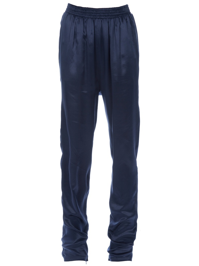 Relaxed Trouser - length: standard; waist detail: elasticated waist, fitted waist; waist: mid/regular rise; predominant colour: navy; occasions: casual, evening; fibres: silk - 100%; fit: tapered; style: standard