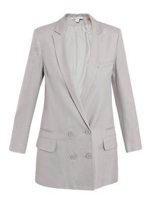 Natsumi Jacket - pattern: plain; style: double breasted blazer; length: below the bottom; collar: standard lapel/rever collar; predominant colour: light grey; occasions: casual, work; fit: straight cut (boxy); trends: masculine tailoring; fibres: wool - mix; sleeve length: long sleeve; sleeve style: standard; collar break: low/open; pattern type: fabric; pattern size: standard