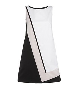 Colour Block Shift Dress - style: shift; length: mid thigh; neckline: round neck; pattern: lightly patterned, print, striped, monochrome, patterned/print; sleeve style: sleeveless; predominant colour: white; occasions: evening, work; fit: soft a-line; fibres: polyester/polyamide - 100%; trends: prints, white; sleeve length: sleeveless; pattern type: fabric; pattern size: light/subtle