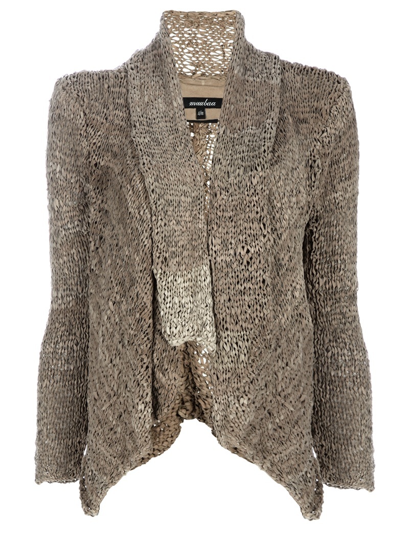 Open Front Cardigan - pattern: plain, holey knit; neckline: shawl; shoulder detail: shoulder pads; style: open front; predominant colour: stone; occasions: casual, work; length: standard; trends: knitwear; fibres: wool - 100%; fit: slim fit; sleeve length: long sleeve; sleeve style: standard; pattern type: knitted - other; pattern size: standard
