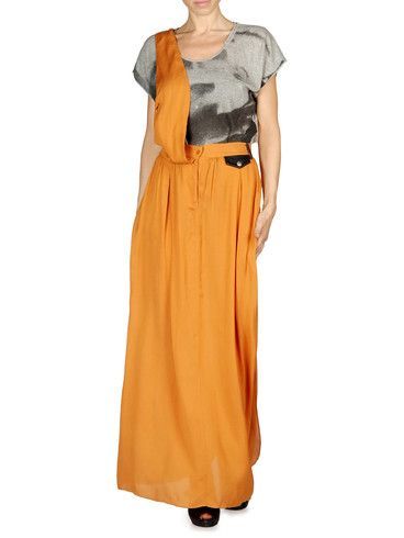 Women's O Kainite Skirt, Pumpkin - pattern: plain; fit: loose/voluminous; waist detail: fitted waist, belted waist/tie at waist/drawstring, narrow waistband; hip detail: front pockets at hip, soft pleats at hip/draping at hip/flared at hip; waist: mid/regular rise; predominant colour: bright orange; occasions: casual, evening; length: floor length; style: maxi skirt; trends: jewel tones; fibres: polyester/polyamide - 100%; material texture: chiffon; texture group: sheer fabrics/chiffon/organza etc.; pattern type: fabric; pattern size: standard