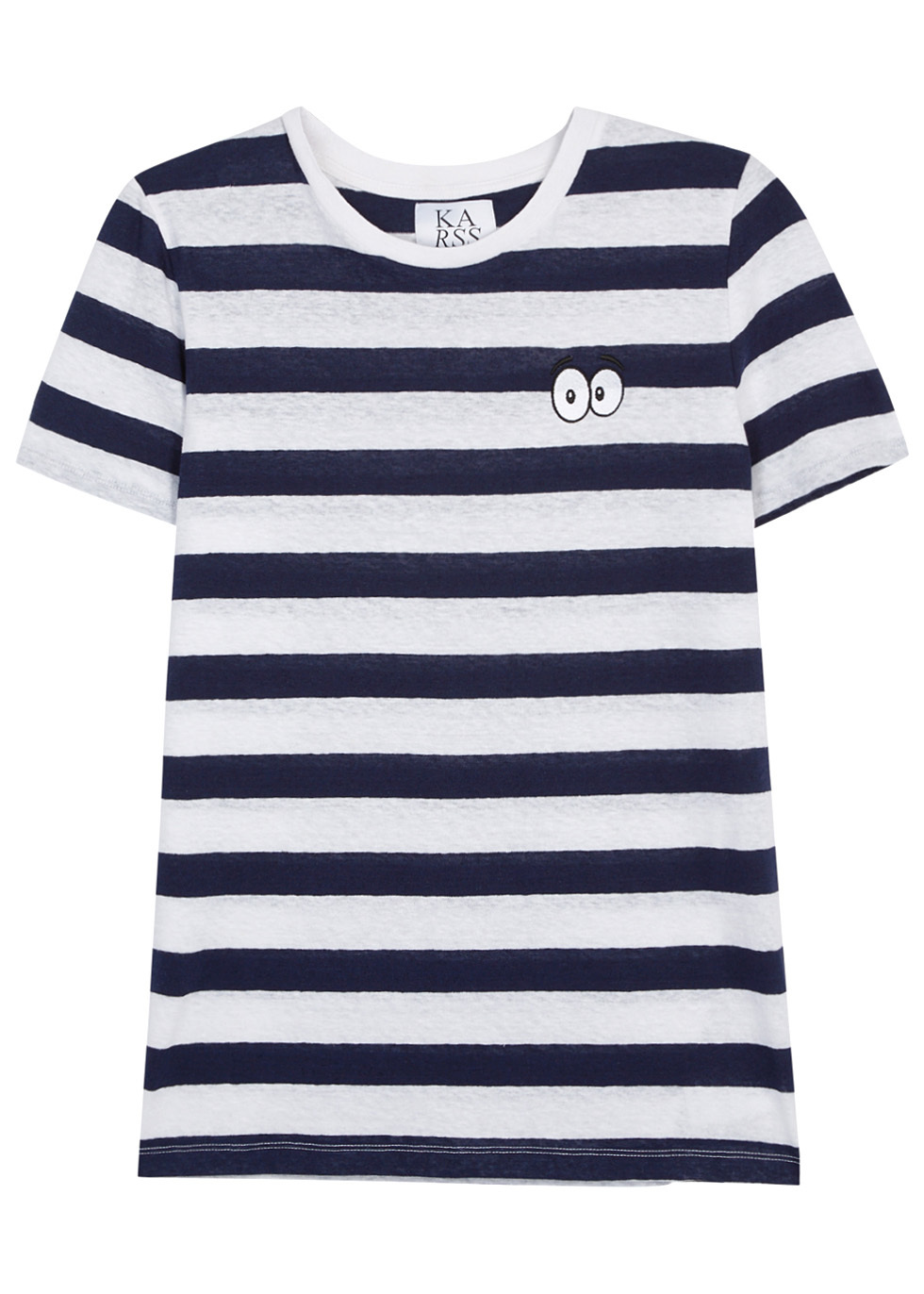 Striped Slubbed Cotton Blend T Shirt Size - pattern: horizontal stripes; length: below the bottom; style: t-shirt; secondary colour: white; predominant colour: navy; occasions: casual, creative work; fibres: cotton - mix; fit: straight cut; neckline: crew; sleeve length: short sleeve; sleeve style: standard; pattern type: fabric; pattern size: standard; texture group: jersey - stretchy/drapey; wardrobe: basic; season: s/s 2017