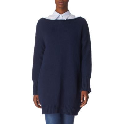 Shore Jumper - neckline: slash/boat neckline; pattern: plain; style: standard; predominant colour: navy; occasions: casual, work; trends: knitwear; fibres: cotton - 100%; length: mid thigh; sleeve length: long sleeve; sleeve style: standard; pattern type: knitted - other; pattern size: standard