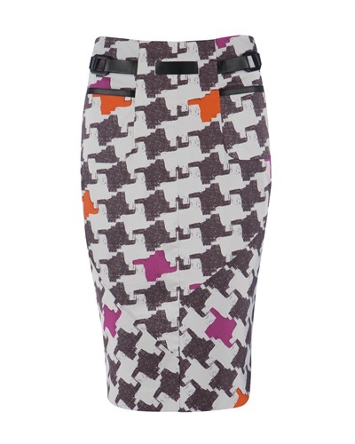 Ted Baker Muliz Dogtooth Pencil Skirt - pattern: print, dogtooth, patterned/print; style: pencil; fit: tailored/fitted; waist detail: fitted waist, belted waist/tie at waist/drawstring; hip detail: front pockets at hip, fitted at hip; waist: mid/regular rise; predominant colour: white; occasions: casual, evening, work; length: on the knee; fibres: cotton - stretch; material texture: jersey; trends: 1950's, prints; pattern type: fabric; pattern size: standard; texture group: jersey - stretchy/drapey
