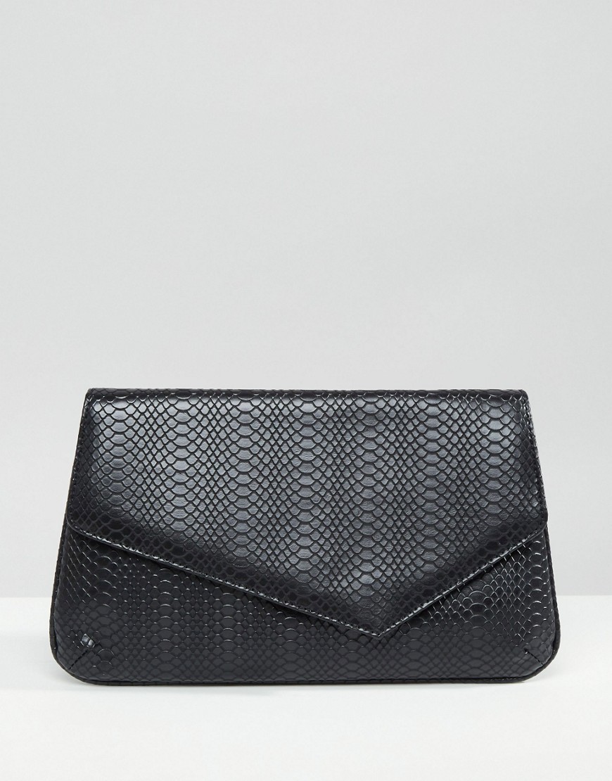 Asymmetric Snake Clutch Bag Black - predominant colour: black; occasions: evening; type of pattern: standard; style: clutch; length: hand carry; size: standard; material: faux leather; pattern: plain; finish: plain; wardrobe: event; season: s/s 2017