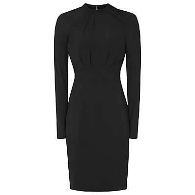 Irenina High Neck Dress, Black - style: shift; fit: tailored/fitted; pattern: plain; neckline: high neck; predominant colour: charcoal; occasions: evening, work, occasion; length: just above the knee; fibres: polyester/polyamide - 100%; sleeve length: long sleeve; sleeve style: standard; texture group: crepes; pattern type: fabric; wardrobe: investment; season: s/s 2017; embellishment location: bust
