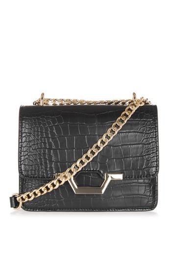 Kylie Chain Crossbody Bag - predominant colour: black; occasions: casual, creative work; type of pattern: standard; style: shoulder; length: across body/long; size: small; material: faux leather; pattern: plain; finish: plain; wardrobe: investment; season: s/s 2017