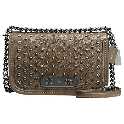 Swagger Leather Shoulder Bag - predominant colour: khaki; occasions: casual, creative work; type of pattern: standard; style: shoulder; length: shoulder (tucks under arm); size: small; material: leather; pattern: plain; finish: metallic; embellishment: chain/metal; wardrobe: investment; season: a/w 2016
