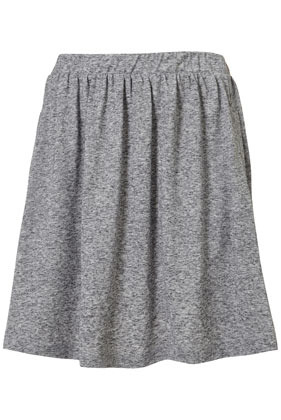 Speckle Jersey Flippy Skirt - length: mini; pattern: plain; fit: body skimming; waist detail: elasticated waist, narrow waistband; waist: mid/regular rise; predominant colour: mid grey; occasions: casual; style: mini skirt; trends: pleats; fibres: polyester/polyamide - mix; material texture: jersey; hip detail: soft pleats at hip/draping at hip/flared at hip; pattern type: fabric; pattern size: standard; texture group: jersey - stretchy/drapey