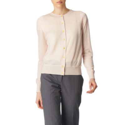 Knit Cardigan - neckline: round neck; pattern: plain; hip detail: fitted at hip; bust detail: buttons at bust (in middle at breastbone)/zip detail at bust; predominant colour: ivory; occasions: casual, work; length: standard; style: standard; trends: knitwear; fibres: wool - 100%; fit: standard fit; sleeve length: long sleeve; sleeve style: standard; pattern type: knitted - other; pattern size: standard