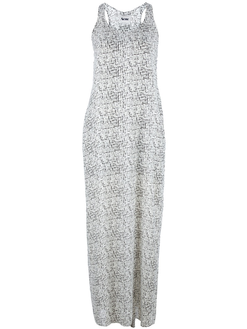 'Magical' Maxi Dress - pattern: lightly patterned, print, patterned/print; sleeve style: sleeveless; style: maxi dress; back detail: racer back/sports back; hip detail: fitted at hip, soft pleats at hip/draping at hip/flared at hip; predominant colour: light grey; occasions: casual; length: floor length; fit: body skimming; neckline: scoop; trends: pleats, prints; fibres: cotton - mix; sleeve length: sleeveless; pattern type: fabric; pattern size: light/subtle