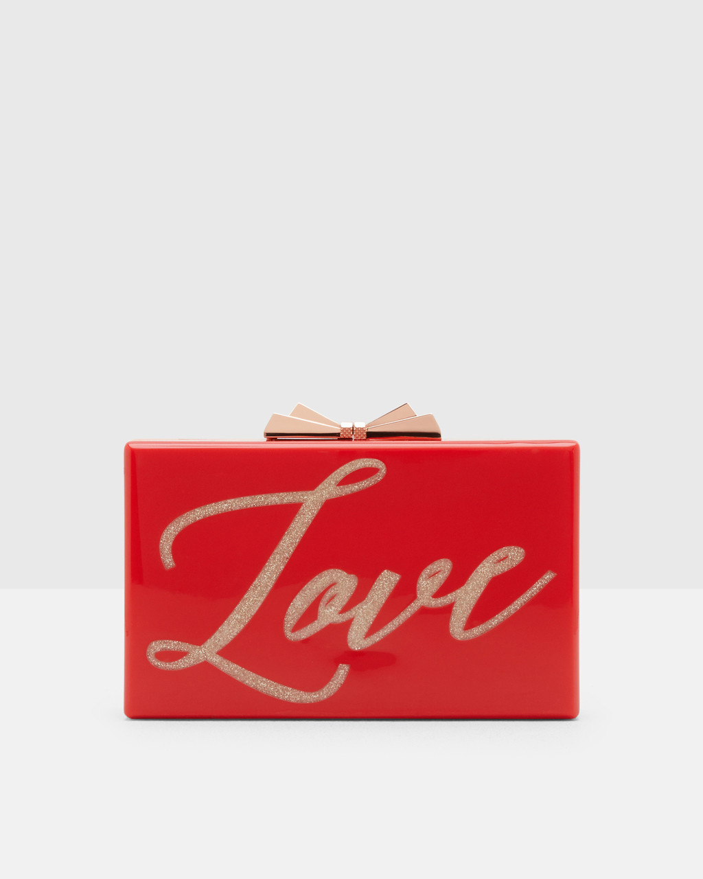 Love Glitter Clutch Bag Natural - predominant colour: true red; secondary colour: gold; occasions: evening, occasion; type of pattern: standard; style: clutch; length: hand carry; size: standard; material: plastic/rubber; embellishment: glitter; pattern: plain; finish: plain; wardrobe: event; season: s/s 2017