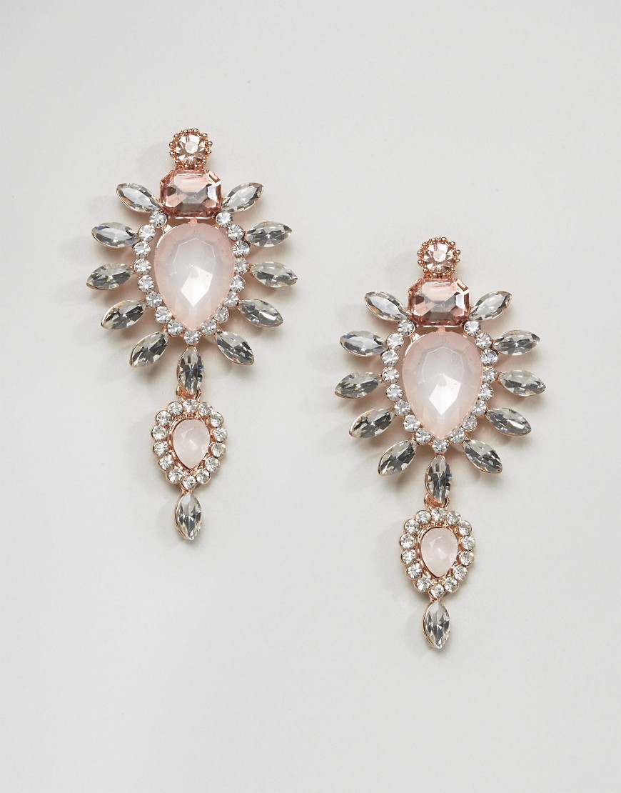 Blush Large Stone Drop Earrings Clear - predominant colour: blush; secondary colour: silver; occasions: evening, occasion; style: chandelier; length: long; size: standard; material: chain/metal; fastening: pierced; finish: plain; embellishment: jewels/stone; wardrobe: event; season: s/s 2017