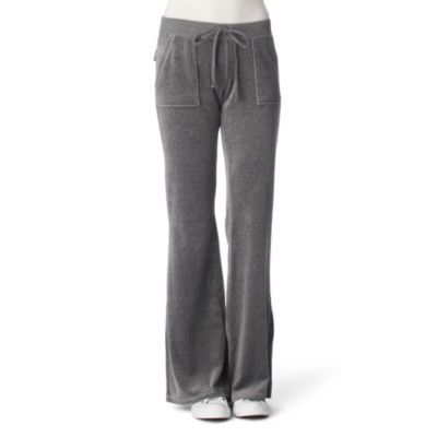 Velour Jogging Bottoms - length: standard; hip detail: front pockets at hip; waist detail: belted waist/tie at waist/drawstring, narrow waistband; waist: mid/regular rise; predominant colour: mid grey; occasions: casual; fibres: cotton - mix; fit: straight leg; style: standard