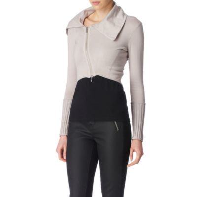 Zipped Biker Knit - sleeve: long sleeve; pattern: plain; occasions: casual wear; length: standard; style: standard; neckline: asymmetric fastening; material: stretch cotton; trends: colour blocking; fit: slim fit