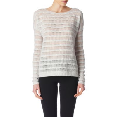 Amelene Jumper - neckline: round neck; pattern: horizontal stripes, lightly patterned, holey knit, patterned/print; style: standard; predominant colour: light grey; occasions: casual, work; length: standard; trends: knitwear; fibres: wool - mix; fit: standard fit; sleeve length: long sleeve; sleeve style: standard; pattern type: knitted - other; pattern size: light/subtle