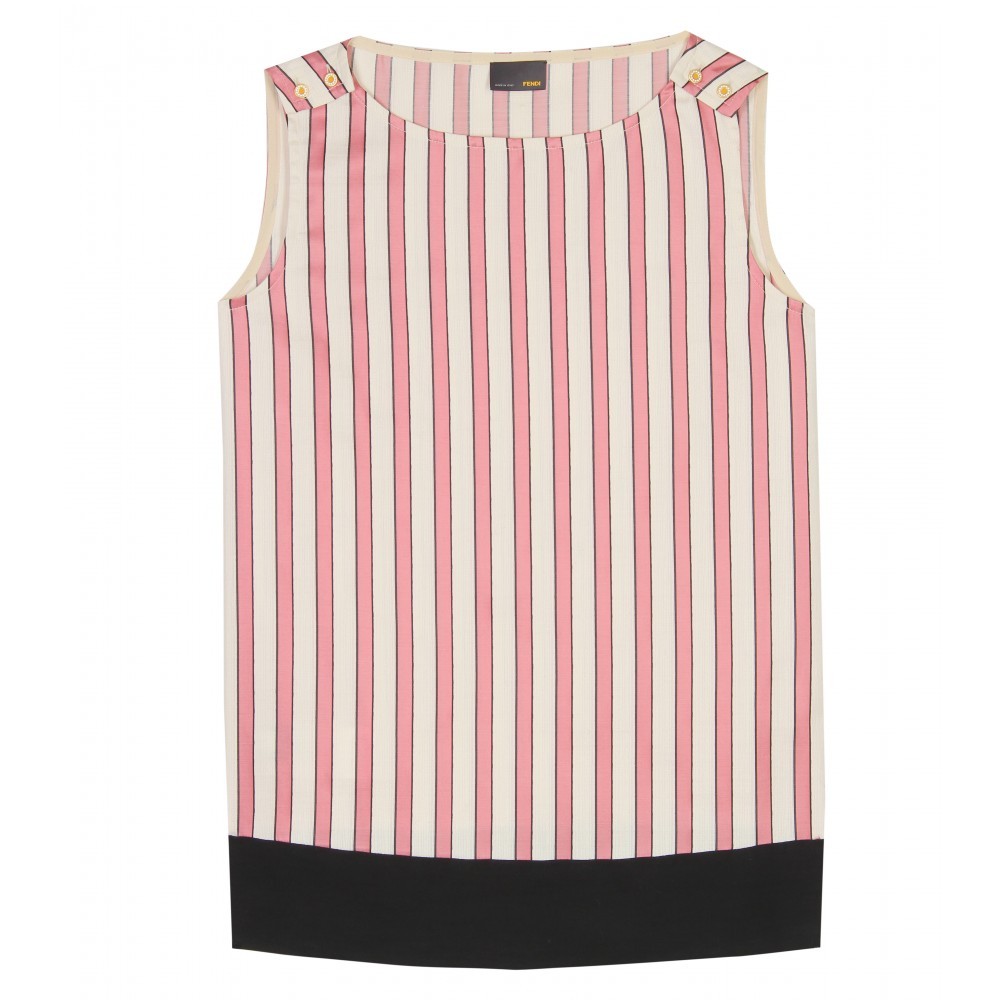Striped Cotton Silk Sleeveless Top - neckline: slash/boat neckline; pattern: horizontal stripes; sleeve style: sleeveless; predominant colour: pink; occasions: casual; length: standard; style: top; fibres: silk - mix; sleeve length: sleeveless; pattern type: fabric; pattern size: standard