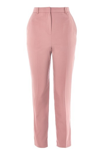 High Waisted Cigarette Trousers - pattern: plain; waist: high rise; predominant colour: pink; occasions: casual; length: ankle length; fibres: polyester/polyamide - stretch; texture group: crepes; fit: slim leg; pattern type: fabric; style: standard; trends: chic girl, glossy girl, pretty girl, tomboy girl; wardrobe: highlight; season: s/s 2017