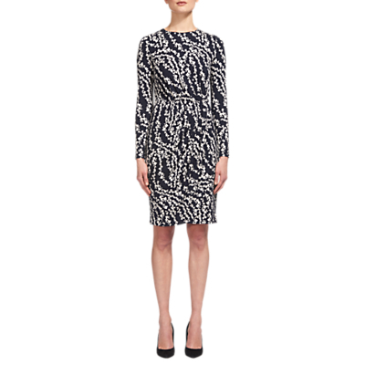Danah Trailing Jersey Bodycon Dress, Blue/Multi - style: shift; secondary colour: white; predominant colour: navy; occasions: evening, occasion; length: just above the knee; fit: body skimming; fibres: viscose/rayon - stretch; neckline: crew; sleeve length: long sleeve; sleeve style: standard; texture group: jersey - clingy; pattern type: fabric; pattern size: standard; pattern: patterned/print; wardrobe: event; season: s/s 2017