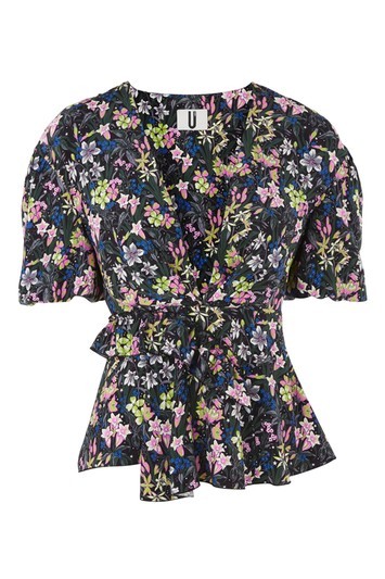 Aster Blouse By Unique - neckline: v-neck; style: blouse; secondary colour: pink; predominant colour: navy; occasions: casual, creative work; length: standard; fibres: polyester/polyamide - 100%; fit: body skimming; sleeve length: short sleeve; sleeve style: standard; pattern type: fabric; pattern size: light/subtle; pattern: patterned/print; texture group: other - light to midweight; wardrobe: highlight; season: s/s 2017