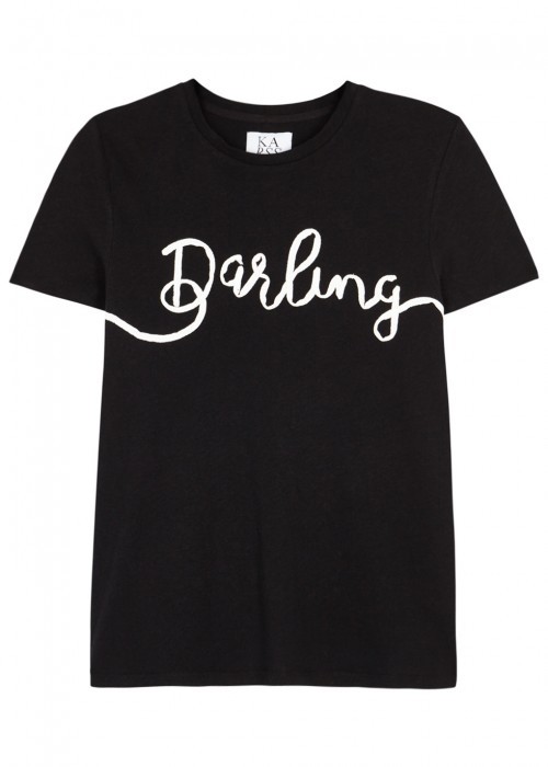 Darling AppliquÃd Cotton Blend T Shirt Size - style: t-shirt; secondary colour: white; predominant colour: black; occasions: casual; length: standard; fibres: cotton - mix; fit: body skimming; neckline: crew; sleeve length: short sleeve; sleeve style: standard; pattern type: fabric; pattern size: standard; texture group: jersey - stretchy/drapey; pattern: graphic/slogan; multicoloured: multicoloured; wardrobe: highlight; season: s/s 2017