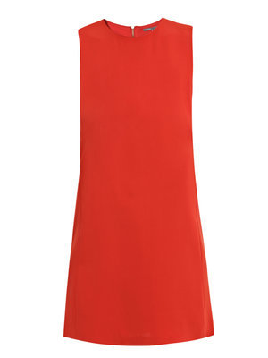 Silk Dress - style: shift; length: mini; neckline: round neck; pattern: plain; sleeve style: sleeveless; predominant colour: bright orange; occasions: evening, work; fit: soft a-line; trends: red, sixties; fibres: silk - 100%; sleeve length: sleeveless; pattern type: fabric; pattern size: standard