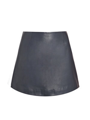 Leather A Line Skirt - length: mid thigh; pattern: plain; fit: body skimming; waist: mid/regular rise; predominant colour: black; occasions: evening, work; style: a-line; fibres: leather - 100%; material texture: leather; trends: sports luxe; texture group: leather; pattern type: fabric; pattern size: standard