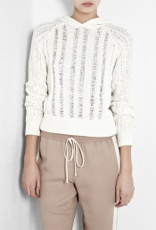 Macramé Hooded Top - pattern: vertical stripes, holey knit; style: chunky knit; back detail: hood; predominant colour: white; occasions: casual, work; length: standard; fibres: cotton - mix; fit: slim fit; neckline: crew; trends: white; sleeve length: long sleeve; sleeve style: standard; pattern type: knitted - other; pattern size: standard