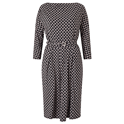 Nerone Butterfly Print Jersey Dress, Black - neckline: slash/boat neckline; waist detail: belted waist/tie at waist/drawstring; secondary colour: blush; predominant colour: navy; length: on the knee; fit: fitted at waist & bust; style: fit & flare; fibres: viscose/rayon - stretch; sleeve length: 3/4 length; sleeve style: standard; pattern type: fabric; pattern size: standard; pattern: patterned/print; texture group: jersey - stretchy/drapey; occasions: creative work; wardrobe: highlight; season: s/s 2017