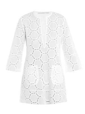 Casta Embroidered Kaftan - neckline: v-neck; pattern: plain; length: below the bottom; hip detail: front pockets at hip; predominant colour: white; occasions: casual; style: top; fibres: cotton - 100%; fit: body skimming; trends: white; sleeve length: 3/4 length; sleeve style: standard; pattern type: fabric; pattern size: standard; embellishment: embroidered