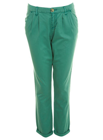 Green Chino Trousers - pocket detail: small back pockets, pockets at the sides; waist: mid/regular rise; predominant colour: emerald green; occasions: casual; length: ankle length; style: chino; fibres: cotton - 100%; hip detail: front pleats at hip level; trends: brights; fit: straight leg