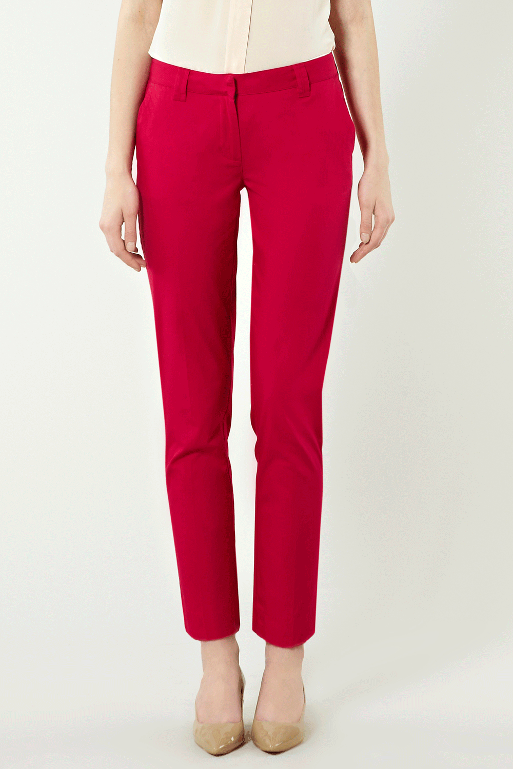 Stripe Side Trousers - pocket detail: small back pockets, pockets at the sides; waist: mid/regular rise; predominant colour: true red; occasions: evening, work; length: ankle length; fibres: cotton - 100%; trends: brights; fit: slim leg; style: standard