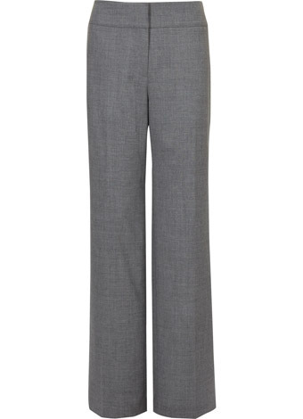 Grey Flannel Trousers - length: standard; waist detail: wide waistband/cummerbund, narrow waistband; waist: mid/regular rise; predominant colour: mid grey; occasions: evening, work; fibres: wool - stretch; hip detail: fitted at hip (bottoms); fit: straight leg; style: standard