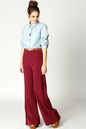 Frankie Pocket Front Wide Leg Trousers - hip detail: front pockets at hip; waist detail: belted waist/tie at waist/drawstring; length: extra long; waist: mid/regular rise; predominant colour: true red; occasions: casual; fibres: cotton - mix; trends: brights; fit: wide leg; style: standard