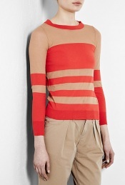 Chinati Stripe Sweater - neckline: round neck; pattern: horizontal stripes, two-tone, striped; style: standard; predominant colour: bright orange; occasions: casual, work; length: standard; fibres: cotton - 100%; material texture: jersey; fit: slim fit; waist detail: fitted waist; trends: prints; sleeve length: long sleeve; sleeve style: standard; pattern type: knitted - other; pattern size: standard; texture group: jersey - stretchy/drapey