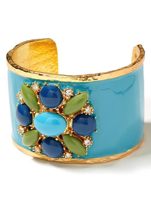 Flower Brooch Cuff - predominant colour: multicoloured; style: cuff; size: large/oversized; material: chain/metal