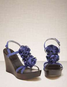 Corsage Wedges - predominant colour: navy; material: suede; heel height: high; heel: wedge; toe: open toe/peeptoe; style: standard