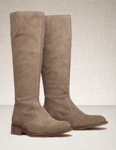 Spring Boots - predominant colour: taupe; material: leather; heel height: flat; heel: standard; toe: round toe; boot length: knee; style: standard