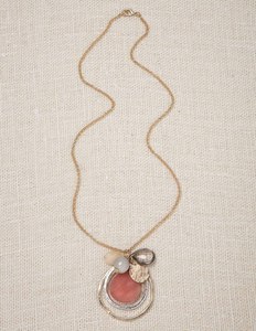 Semi Precious Pendant - predominant colour: terracotta; style: pendant; length: long; size: standard; material: chain/metal