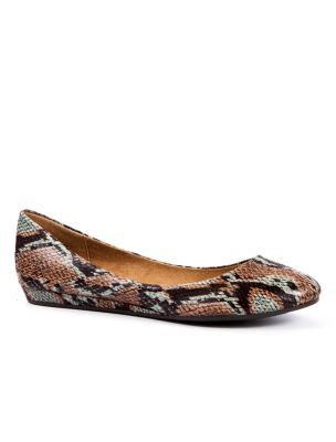 Low Wedge Snake Ballet Shoes - predominant colour: mid grey; material: plastic/rubber; heel height: flat; embellishment: animal print; toe: round toe; style: ballerinas / pumps; pattern: animal print