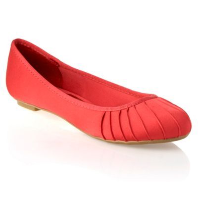 Peach Pleat Satin Pump - predominant colour: coral; material: satin; heel height: flat; toe: round toe; style: ballerinas / pumps